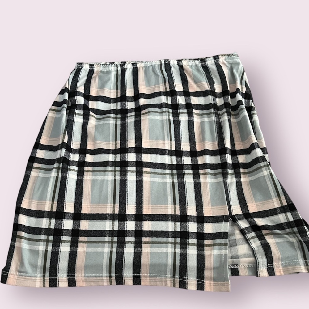 Green And Pale Pink Plaid Pencil Skirt